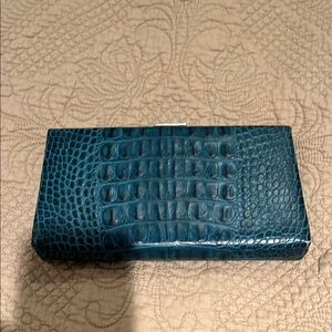 Elegant Teal Crocodile-Embossed Clutch